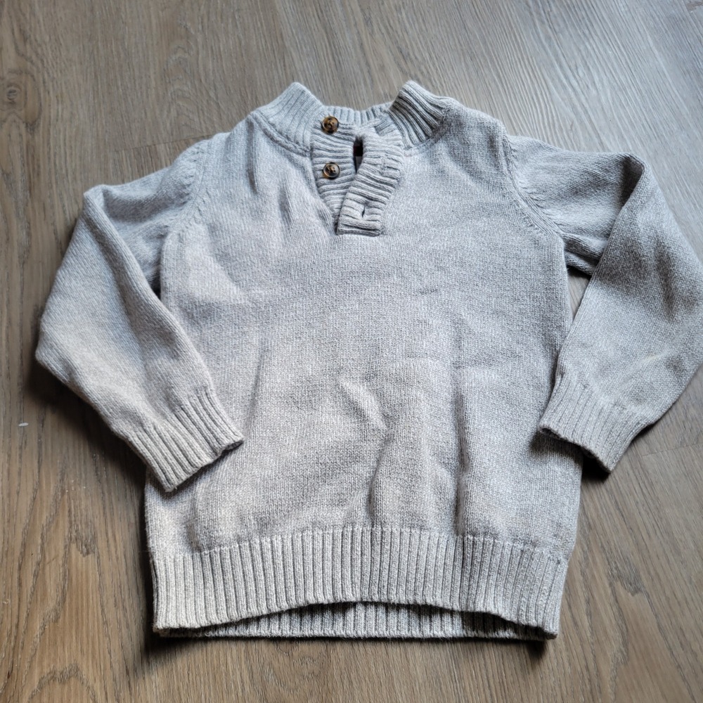 Carters Kid Sweater Boys Size 6 Grey Mock Neck Button Placket Cotton Knit Cozy